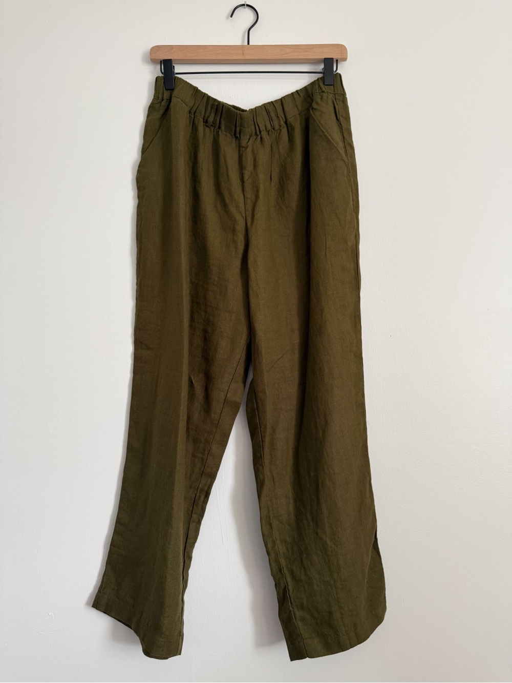 Quince Wide Leg Pull-On Olive Green Linen Pants Size M